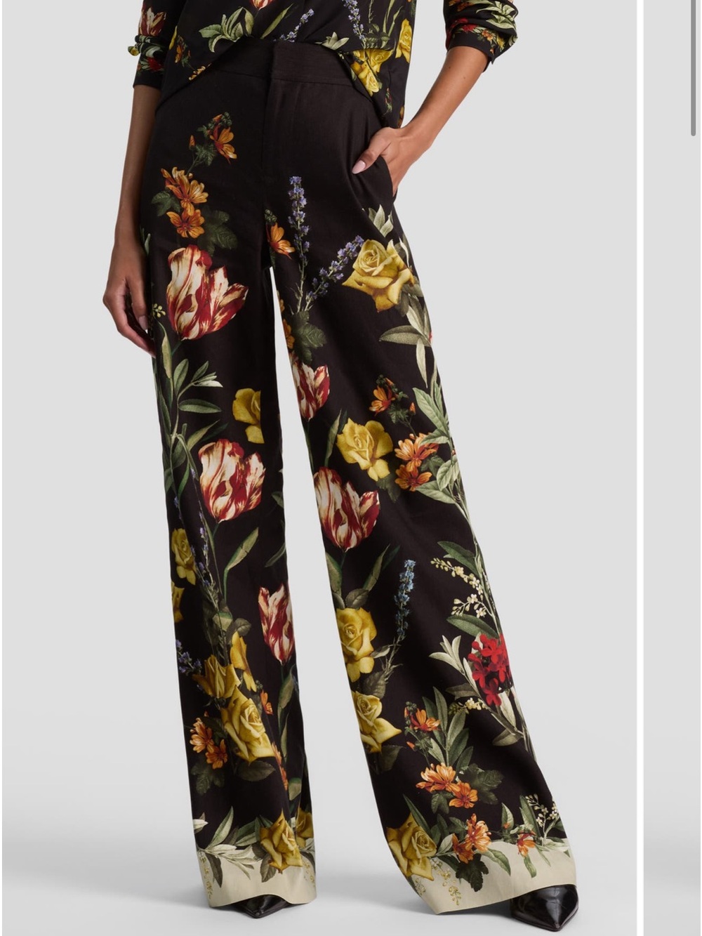 Alice + Olivia Dylan Linen Wide Leg Pants in DESERT SPRIGS
